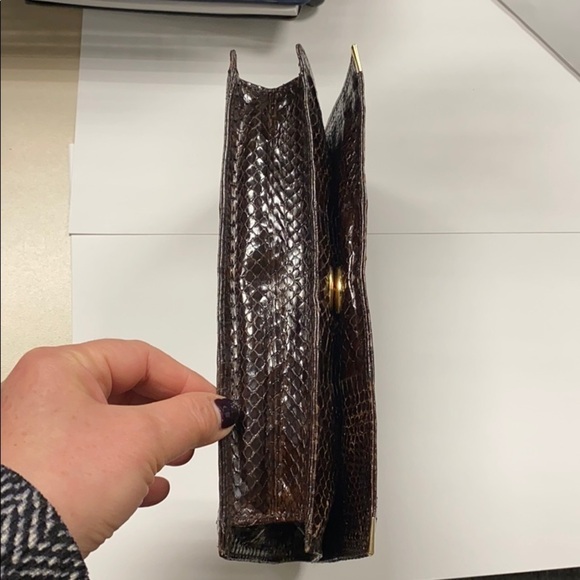 Dark Brown Snakeskin Envelope Clutch Bag Purse - Picture 10 of 13